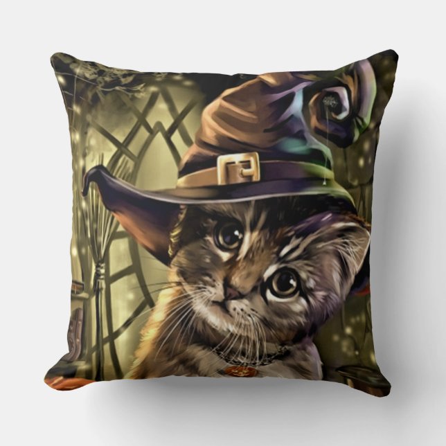 Halloween Witch Cat Cushion (Front)
