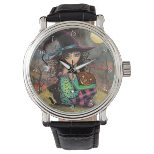 Halloween Witch Cat Fantasy Art Watch