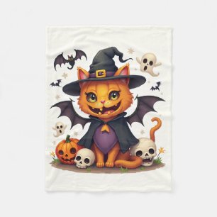 Halloween Witch Cat Fleece Blanket