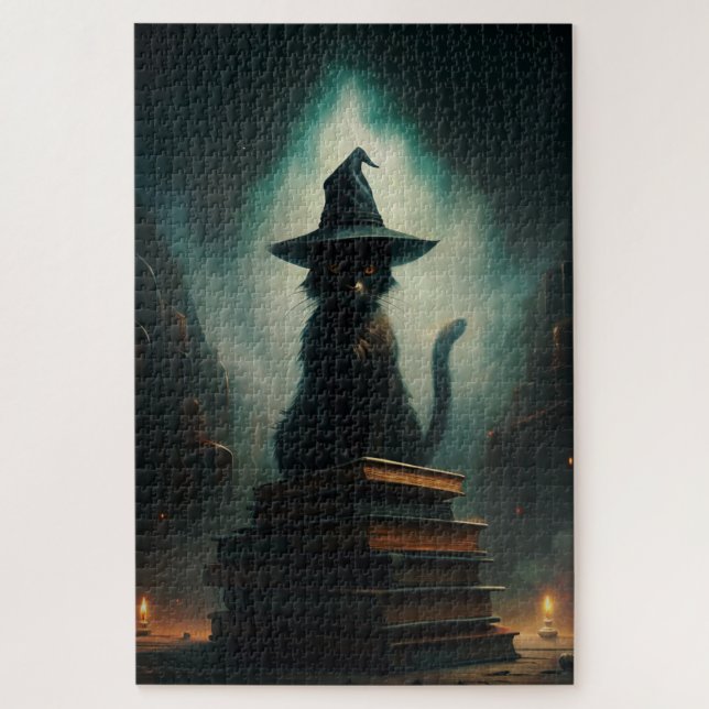 Halloween Witch Cat Jigsaw Puzzle (Vertical)