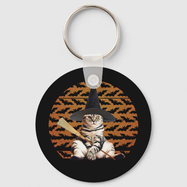 Halloween Witch Cat Key Ring (Front)