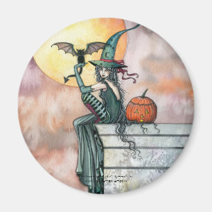 Halloween Witch Cat Magnet by Molly Harrison