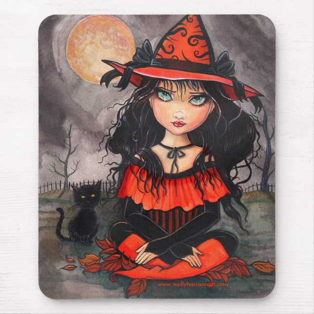 Halloween Witch Cat Mousepad (Front)