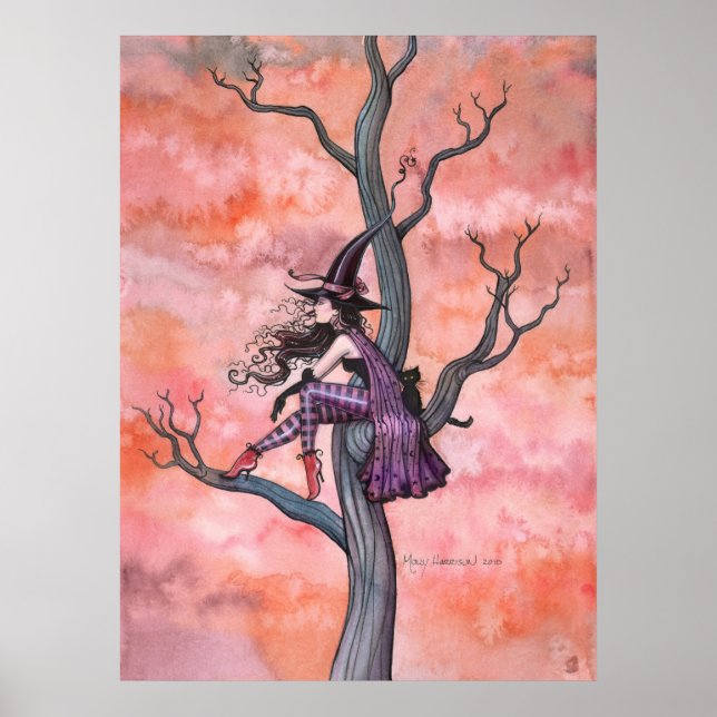 Halloween Witch Cat Poster by Molly Harrison (Front)