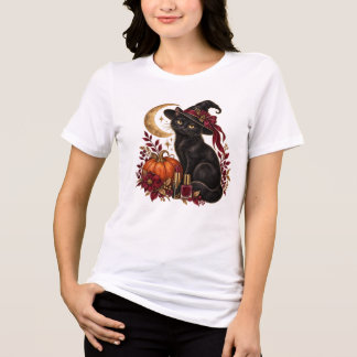 Halloween Witch Cat & Pumpkin Beauty T-Shirt Tri-Blend Shirt
