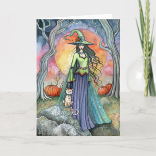 Halloween Witch Cat Pumpkin Card
