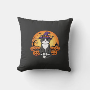 Halloween Witch Cat Pumpkin Moon Design_1 Cushion