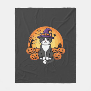 Halloween Witch Cat Pumpkin Moon Design_1 Fleece Blanket