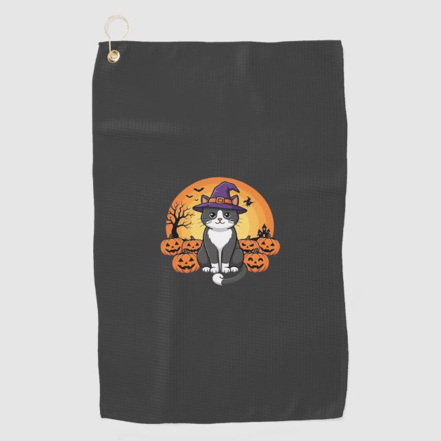 Halloween Witch Cat Pumpkin Moon Design_1 Golf Towel (Front)