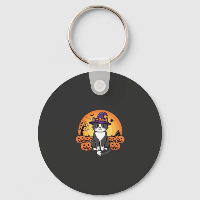 Halloween Witch Cat Pumpkin Moon Design_1 Key Ring (Front)