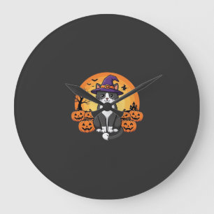 Halloween Witch Cat Pumpkin Moon Design_1 Large Clock