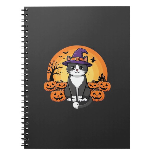Halloween Witch Cat Pumpkin Moon Design_1 Notebook (Front)