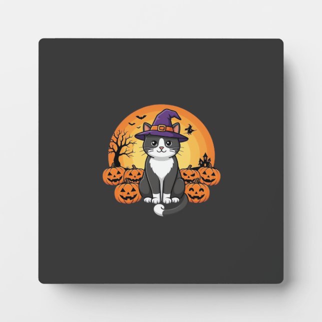 Halloween Witch Cat Pumpkin Moon Design_1 Plaque (Front)