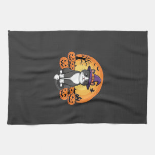 Halloween Witch Cat Pumpkin Moon Design_1 Tea Towel