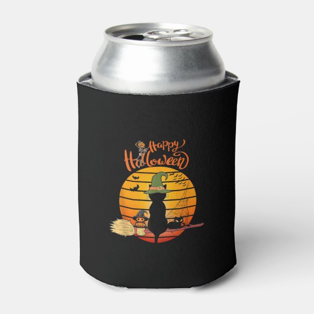 Halloween witch cat Pumpkin Skeleton Bat Scary  Can Cooler (Can Front)