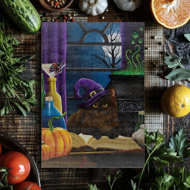 Halloween Witch Cat Purple Magic Cutting Board (Creator Uploaded)