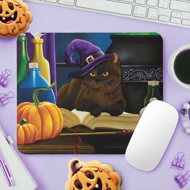 Halloween Witch Cat Purple Magic Mouse Mat (Creator Uploaded)