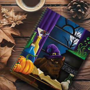 Halloween Witch Cat Purple Magic Notebook