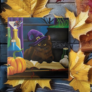Halloween Witch Cat Purple Magic Tile