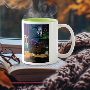 Halloween Witch Cat Purple Magic Two-Tone Coffee Mug
