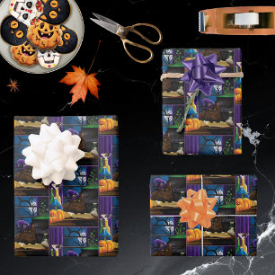 Halloween Witch Cat Purple Magic Wrapping Paper Sheet