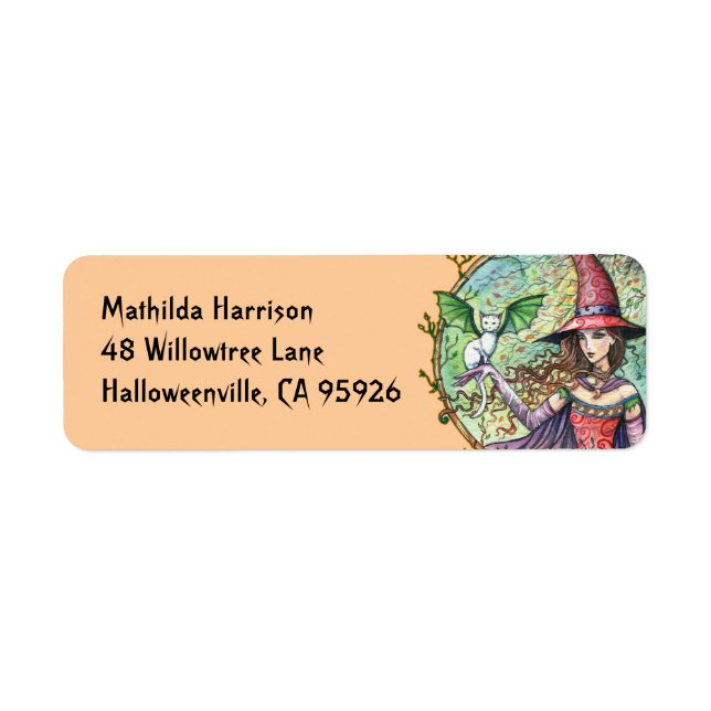 Halloween Witch Cat Return Address Labels (Front)