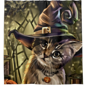 Halloween Witch Cat Shower Curtain