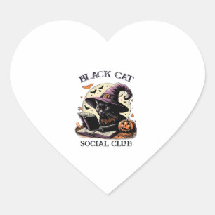 Halloween Witch Cat Social Club   Heart Sticker