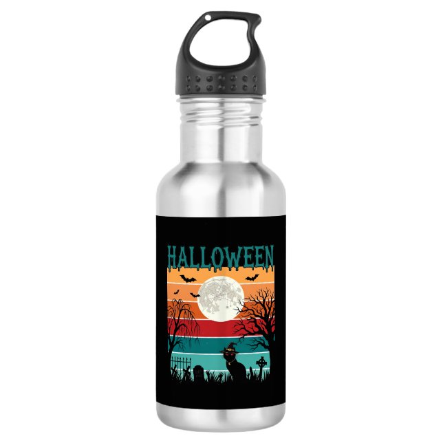 Halloween Witch Cat Spider Web Moon Graveyard_1_1 532 Ml Water Bottle (Front)