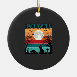 Halloween Witch Cat Spider Web Moon Graveyard_1_1 Ceramic Tree Decoration