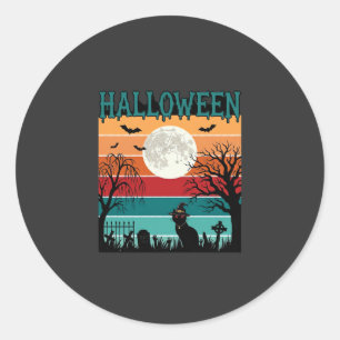 Halloween Witch Cat Spider Web Moon Graveyard_1_1 Classic Round Sticker