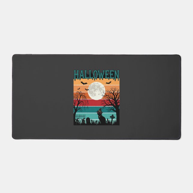 Halloween Witch Cat Spider Web Moon Graveyard_1_1 Desk Mat (Front)