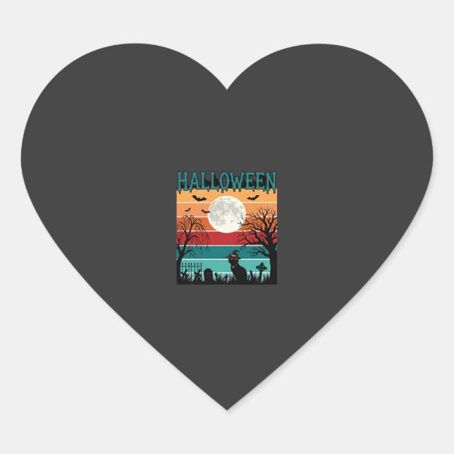 Halloween Witch Cat Spider Web Moon Graveyard_1_1 Heart Sticker (Front)