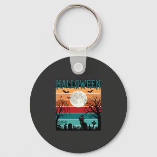 Halloween Witch Cat Spider Web Moon Graveyard_1_1 Key Ring