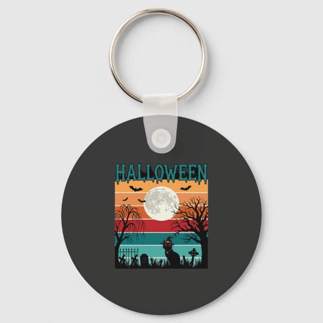 Halloween Witch Cat Spider Web Moon Graveyard_1_1 Key Ring (Front)