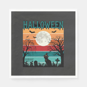 Halloween Witch Cat Spider Web Moon Graveyard_1_1 Napkin