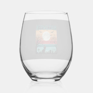Halloween Witch Cat Spider Web Moon Graveyard_1_1 Stemless Wine Glass