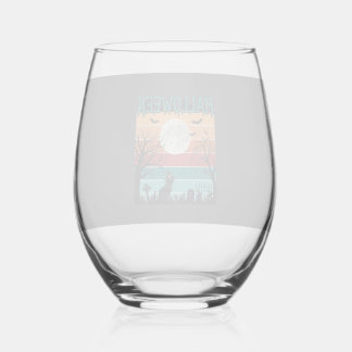 Halloween Witch Cat Spider Web Moon Graveyard_1_1 Stemless Wine Glass