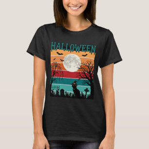 Halloween Witch Cat Spider Web Moon Graveyard_1_1 T-Shirt