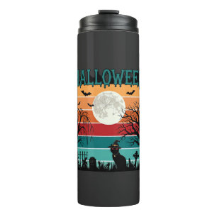 Halloween Witch Cat Spider Web Moon Graveyard_1_1 Thermal Tumbler