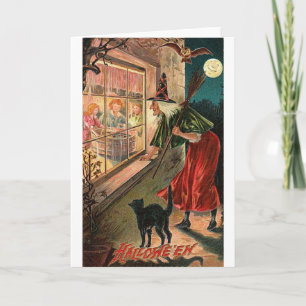 Halloween Witch, Cat Staring in Window Card