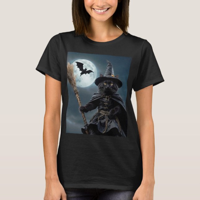 Halloween Witch Cat T-Shirt (Front)