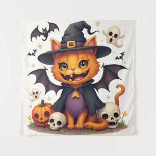 Halloween Witch Cat Tapestry