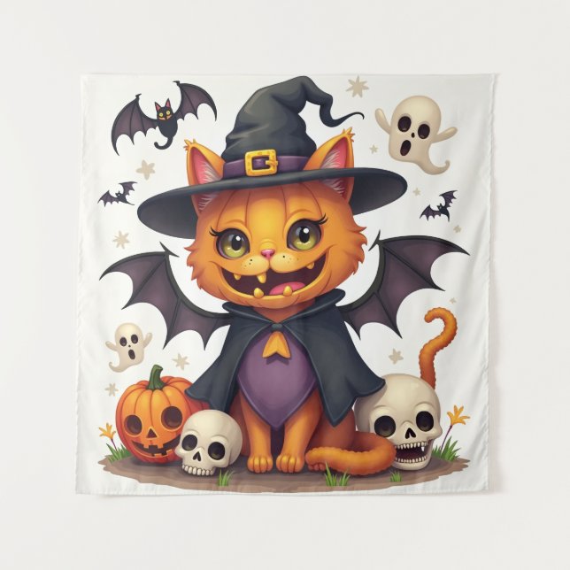 Halloween Witch Cat Tapestry (Front)