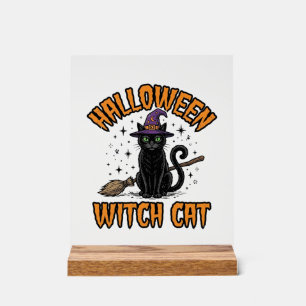 Halloween Witch Cat Vintage Engraving Design_1 Acrylic Sign
