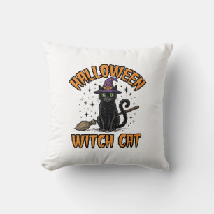 Halloween Witch Cat Vintage Engraving Design_1 Cushion