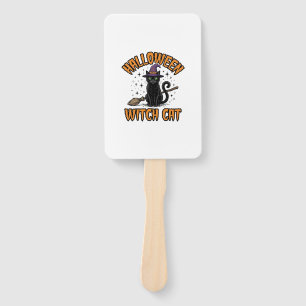 Halloween Witch Cat Vintage Engraving Design_1 Hand Fan