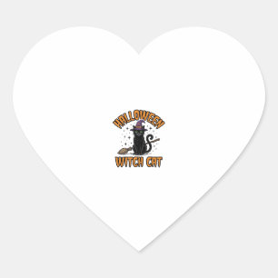 Halloween Witch Cat Vintage Engraving Design_1 Heart Sticker