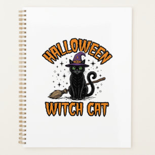 Halloween Witch Cat Vintage Engraving Design_1 Planner