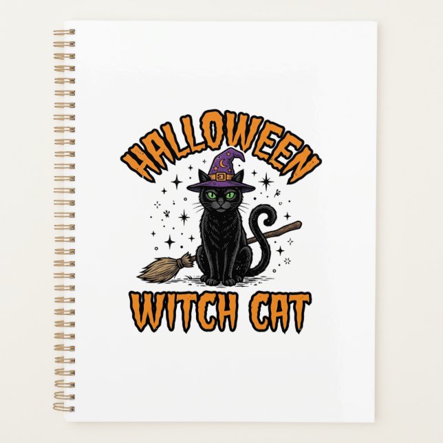 Halloween Witch Cat Vintage Engraving Design_1 Planner (Front)